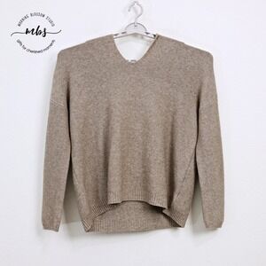 NWOT Korye Oversized V-Neck Hooded Sweater Slouchy Fine Knit Taupe Women XL